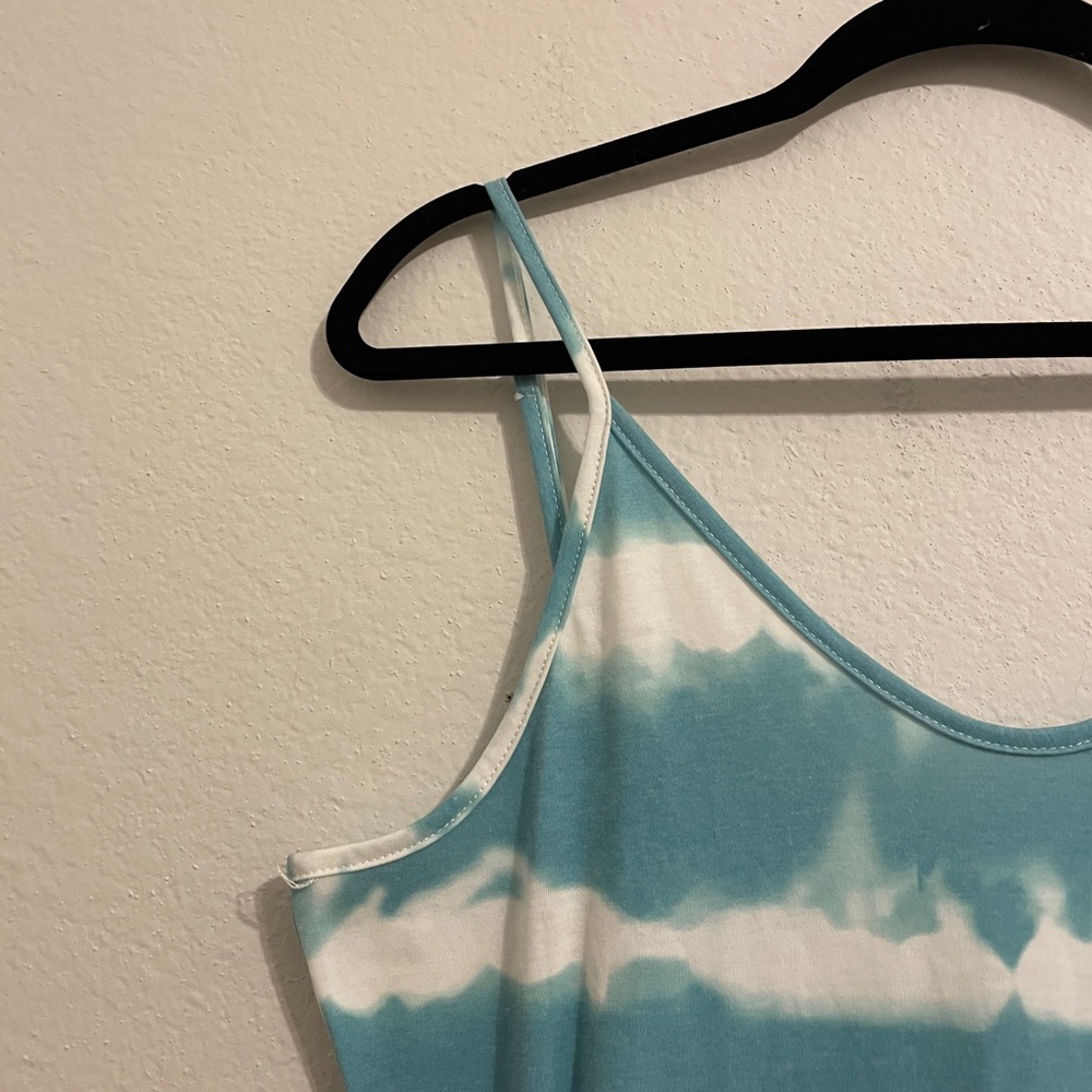 Turquoise Spaghetti Strap Sleeveless Tie Dye Long Macy Summer Sun Dress Size L - Picture 4 of 10